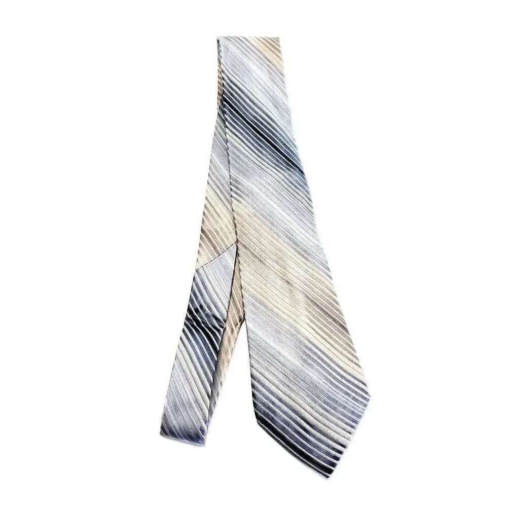 Calvin Klein Grey Beige Silk‎ Tie Woven Long Striped